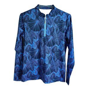 Court Haley Azure Sky Palm Fronds Quarter Zip Pull Over Women's Medium NEW